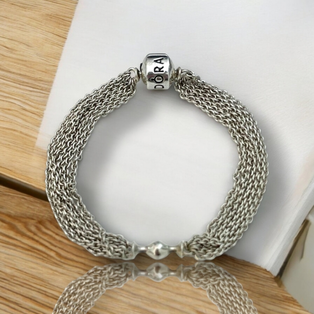 Pandora Silver Multi-Strands Mesh One Station Clip Capture Bracelet With Clasp